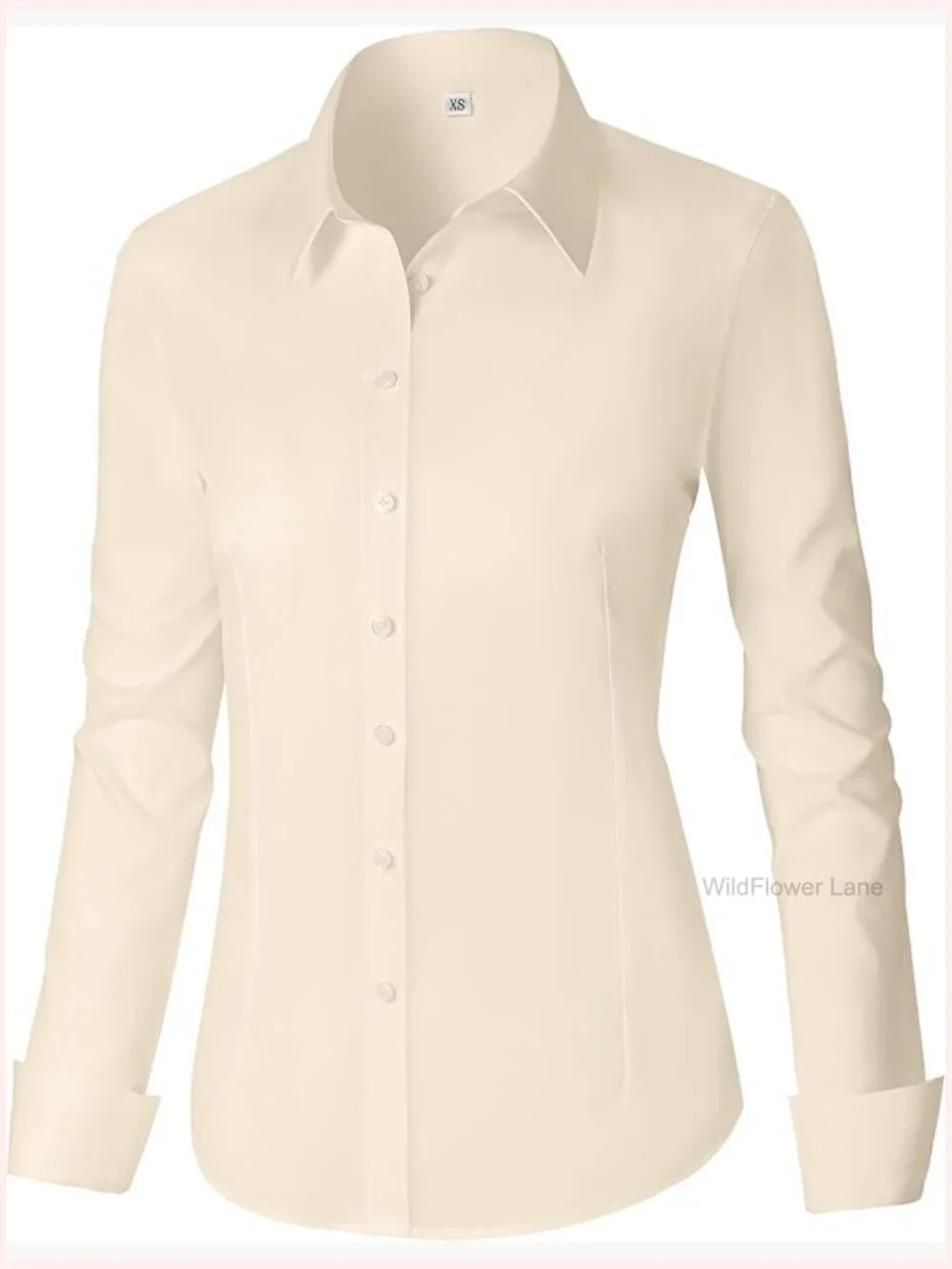 Women's Cotton Blend Button Down Shirt Fitted Long Sleeve Blouse